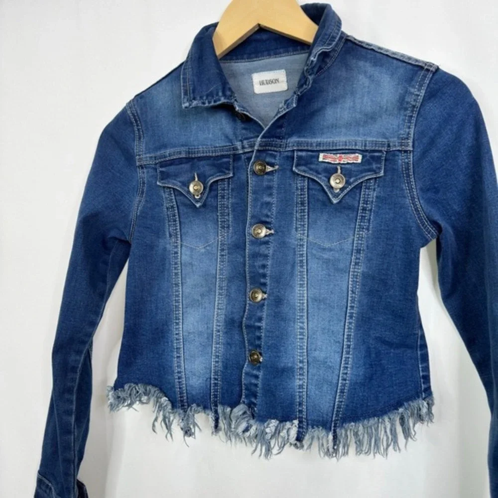 Hudson Kids Girls Medium Blue Denim Jacket Cropped Frayed‎ Hem Size M